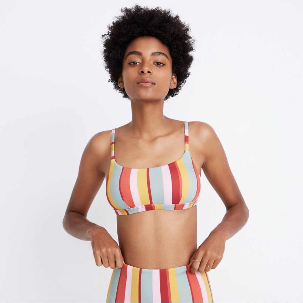 Madewell Second Wave Sport Bikini Top in Rainbow Stripe Size L